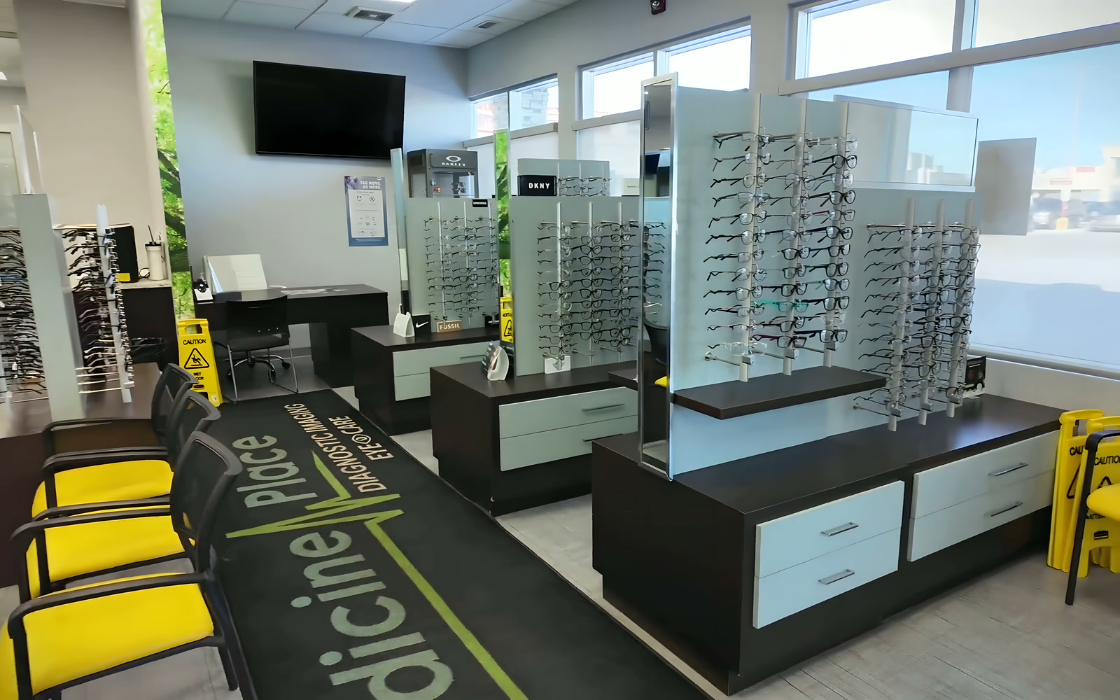 The eyewear showroom with frames on display.